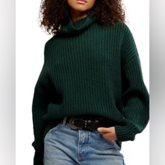 Free People Dark Green Swim Too Deep Turtleneck Sweater